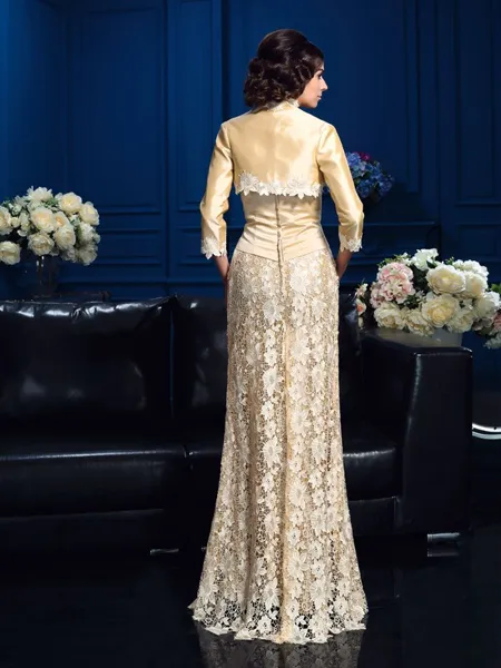 Lace 3/4 Sleeves Taffeta...