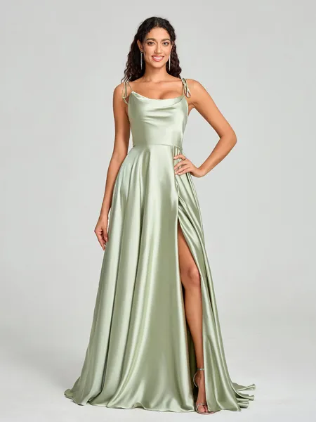 A-line/Princess Square Sweep Train Sleeveless Silk Like Satin Bridesmaid Dress