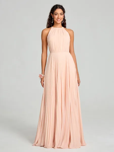 A-line/Princess Halter Floor-Length Sleeveless Chiffon Bridesmaid Dress