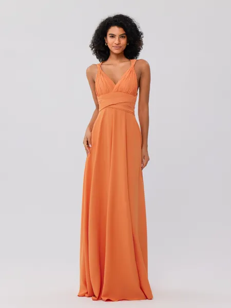 A-Line/Princess Jersey Ruched V-neck Sleeveless Floor-Length Bridesmaid Dresses