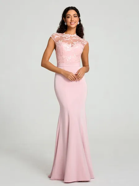 Trumpet/Mermaid High Neck Floor-Length Sleeveless Stretch Crepe Bridesmaid Dress