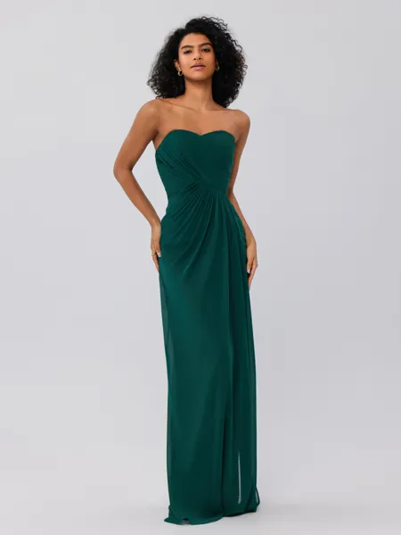 A-Line/Princess Chiffon Ruffles Sweetheart Sleeveless Floor-Length Bridesmaid Dresses