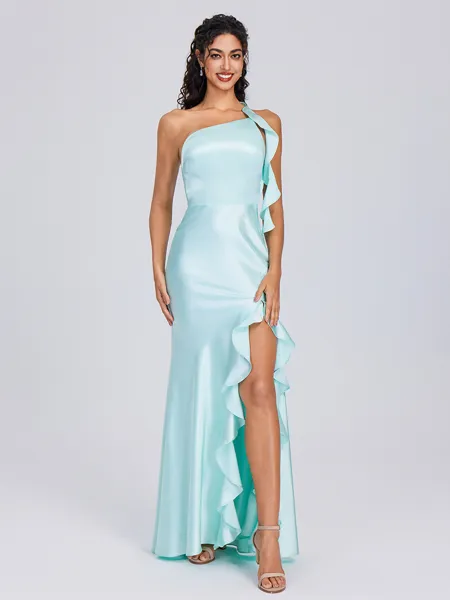 Sheath One-Shoulder Ruffles...