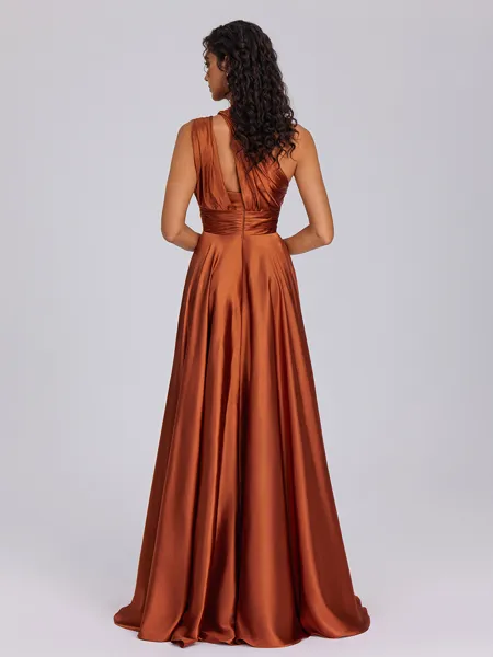 A-line One-Shoulder Pleated...