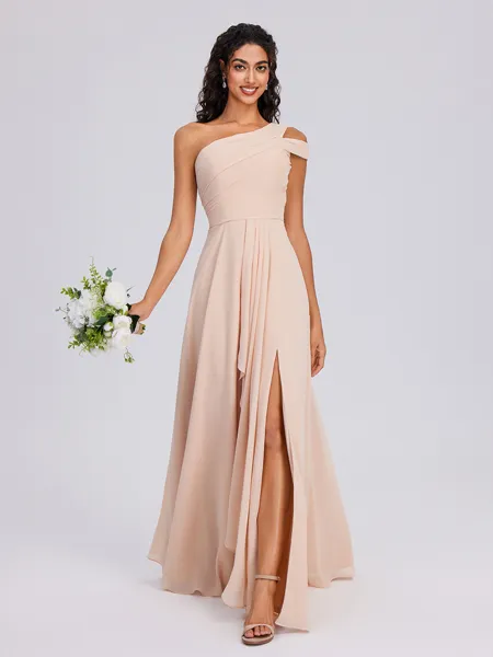 A-line One-Shoulder Pleated...