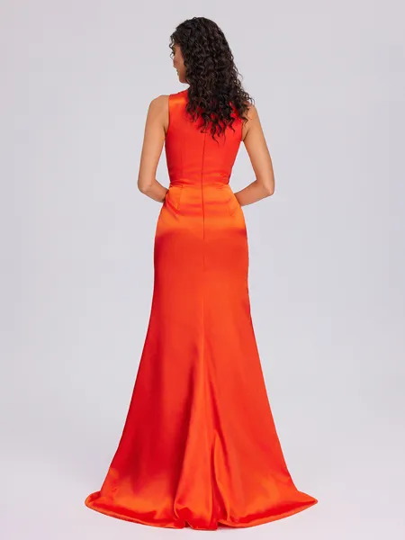 Sheath V-neck Pleated Sweep...