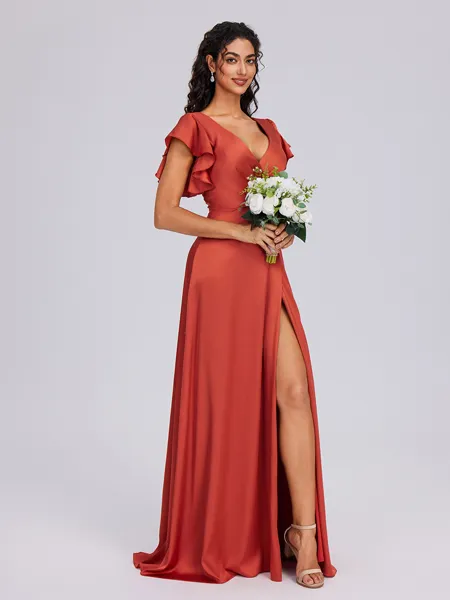 A-line V-neck Short Sleeves...