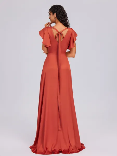 A-line V-neck Short Sleeves...