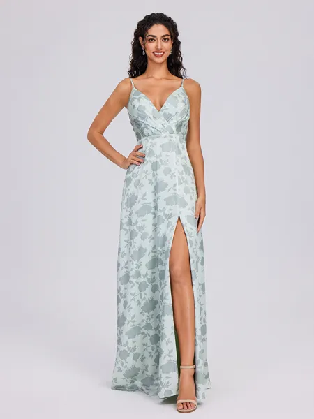 A-line V-neck Pleated...