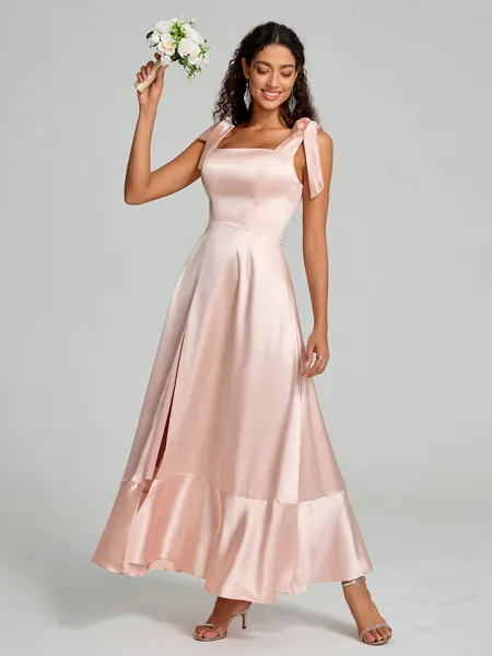 A-Line/Princess Straps Ankle-Length Sleeveless Silk like Satin Bridesmaid Dress