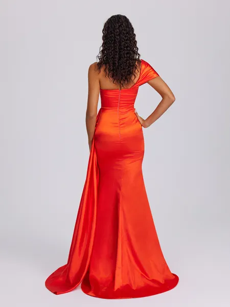 Sheath One-Shoulder Pleated...