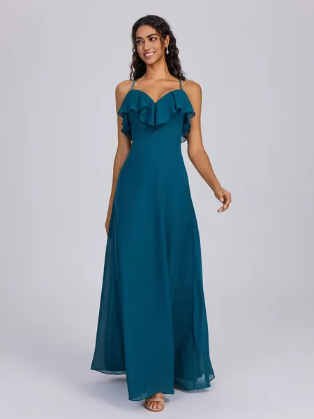 A-line V-neck Ruffles...