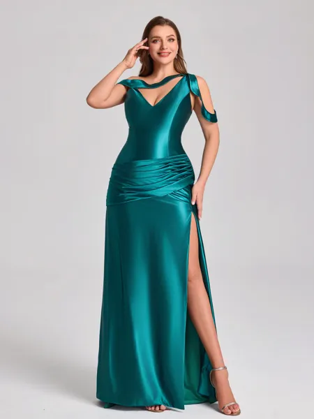 Sheath Pleated Floor-Length...