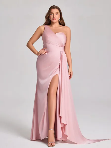 Sheath One-Shoulder Pleated...