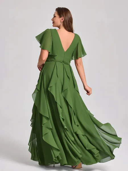 A-line V-neck Short Sleeves...