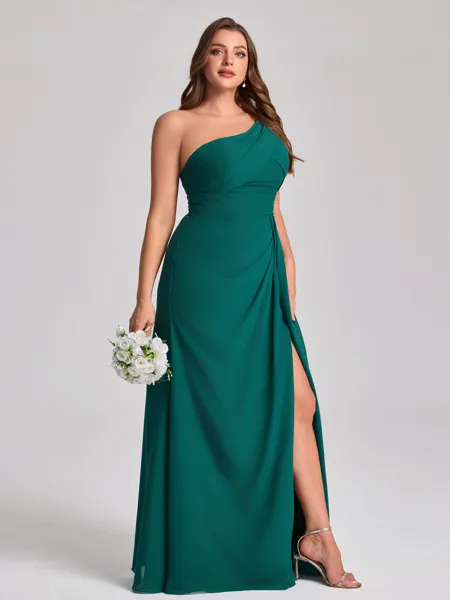 A-line One-Shoulder Pleated...