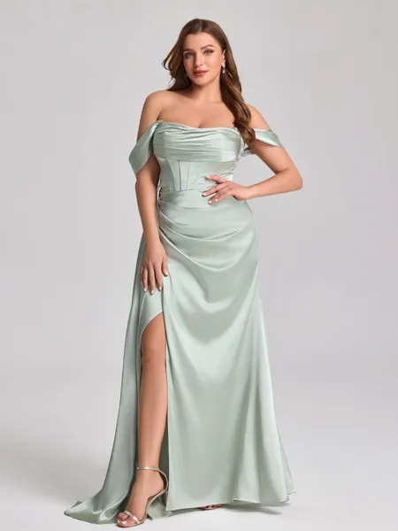 Sheath Pleated Floor-Length...