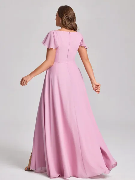 A-line V-neck Short Sleeves...