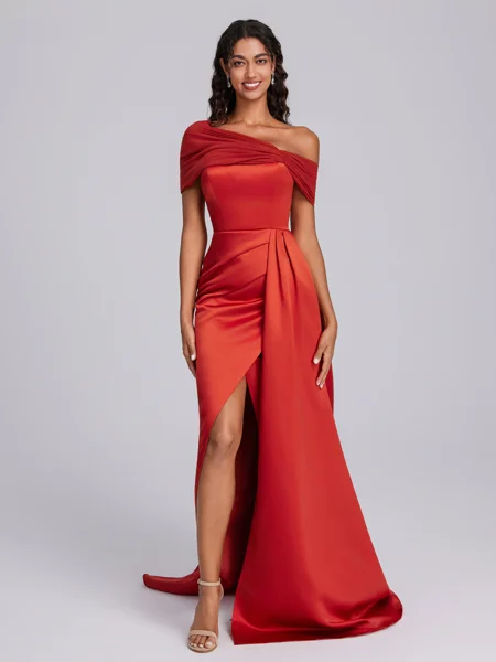 Sheath Pleated Floor-Length...