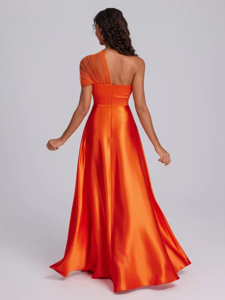 A-line One-Shoulder Pleated...