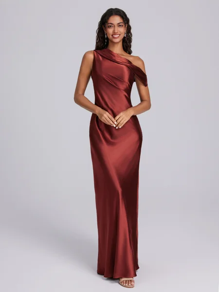 Sheath One-Shoulder Pleated...