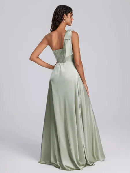 A-line One-Shoulder Bow...