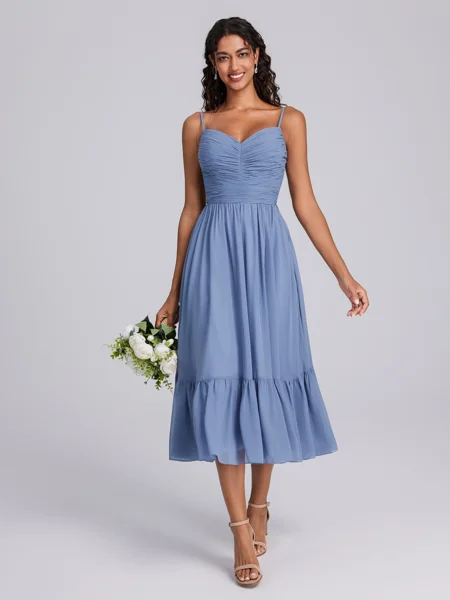 A-line V-neck Pleated...