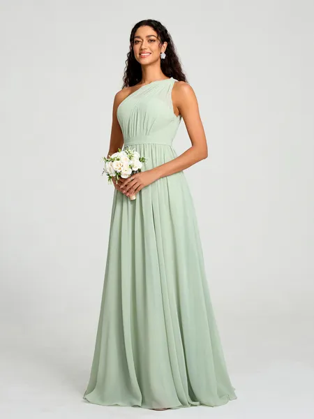 A-line/Princess One-Shoulder Floor-Length Sleeveless Chiffon Bridesmaid Dress
