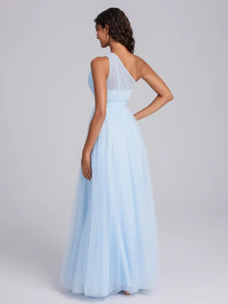 A-line One-Shoulder Pleated...