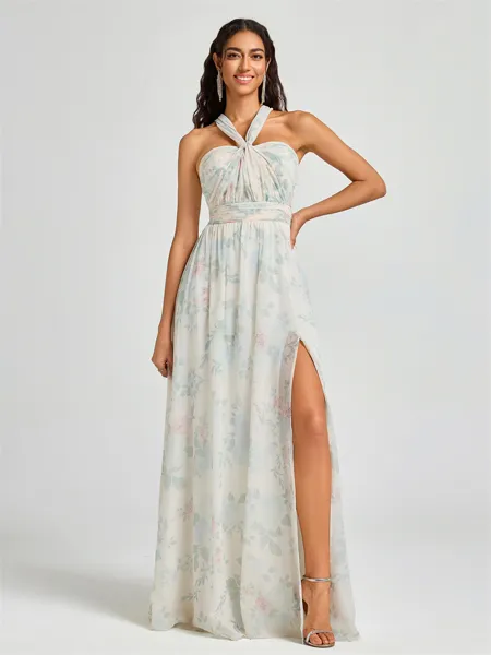 A-line Pleated Floor-Length...