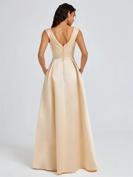 A-line V-neck Pleated...