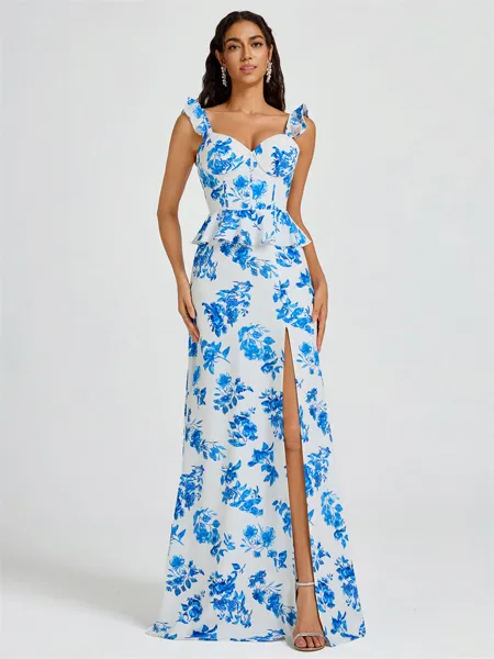 A-line Straps Ruffles...