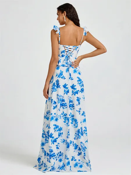 A-line Straps Ruffles...