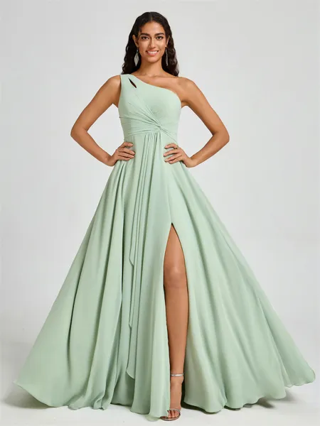 A-line One-Shoulder Pleated...