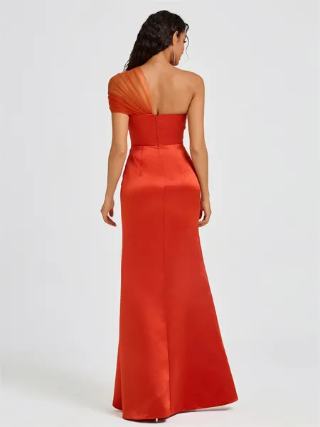 Sheath One-Shoulder Pleated...