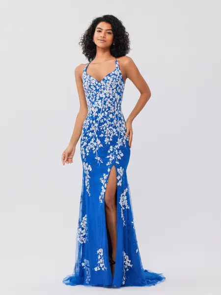 Sheath V-neck Appliques...