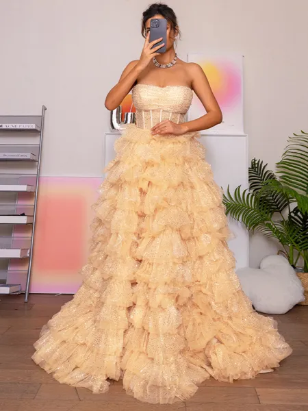 A-line Straight Sequin...