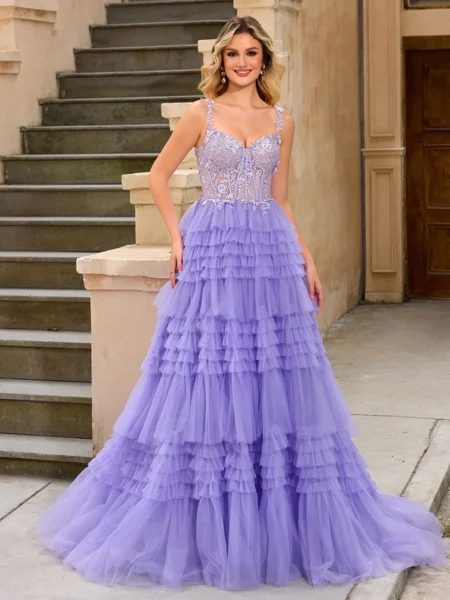 A-line V-neck Appliques...