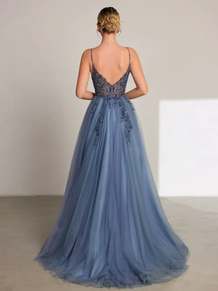 A-line V-neck Beading Sweep...