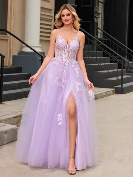 A-line V-neck Appliques...