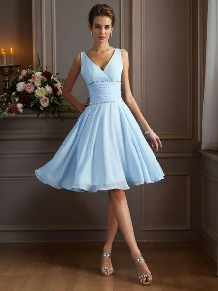 A-line/Princess V-neck Knee-Length Chiffon Bridesmaid Dresses
