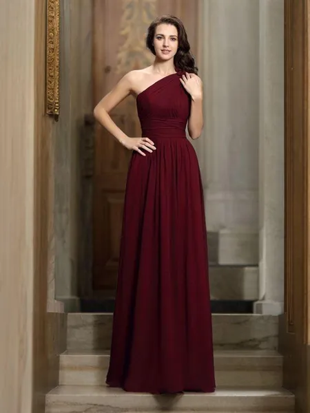 A-line/Princess One-Shoulder Floor-Length Chiffon Bridesmaid Dresses