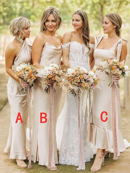 Sheath/Column Straps Floor-Length Silk like Satin Bridesmaid Dress with Convertible