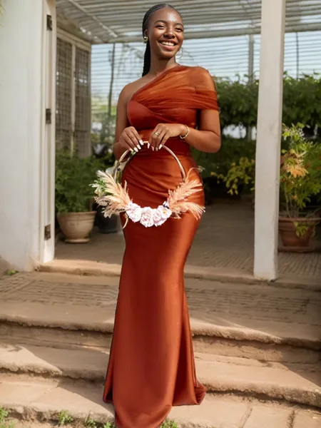 Sheath One-Shoulder Pleated...