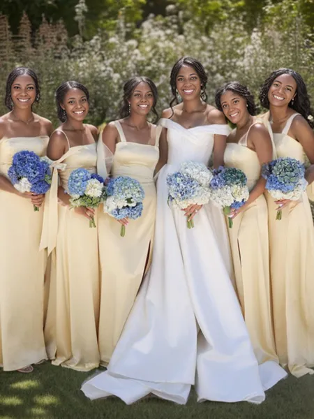 A-line Straps Floor-Length Silk Like Satin Bridesmaid Dress