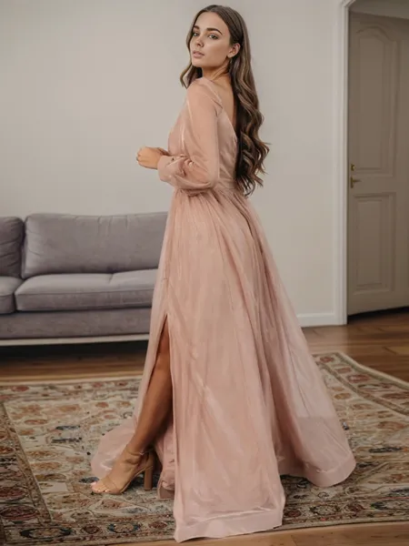 A-line V-neck Long Sleeves...