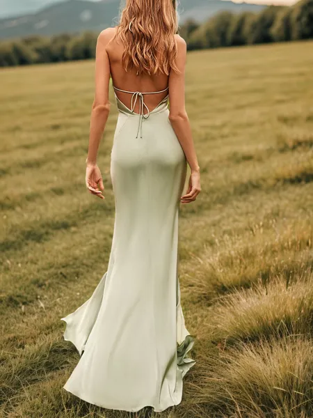 Sheath V-neck Pleated Sweep...