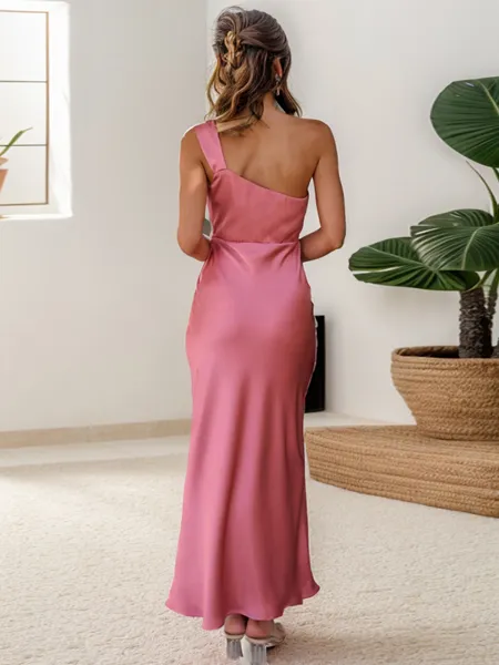 Sheath One-Shoulder Pleated...