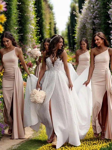 Sheath One-Shoulder Pleated Floor-Length Silk Like Satin Bridesmaid Dress