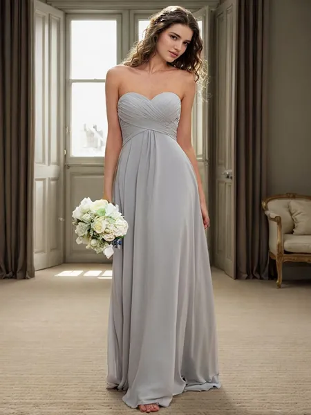 A-line/Princess Sweetheart Pleated Floor-Length Chiffon Bridesmaid Dress